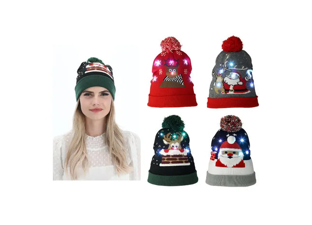 Leuchtende LED-Weihnachtsmützen, 4er Set - Strahlender Festtagsschmuck TK Gruppe® Grosshandel 