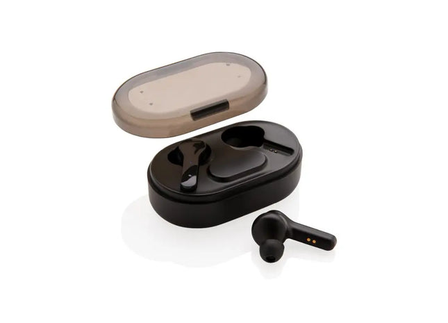 Leuchtende Logo TWS Ohrhörer mit Ladebox - Schwarz Kabellose Bluetooth-Earbuds mit LED-Logo TK Gruppe® Grosshandel 