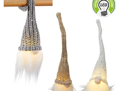 Leuchtende Strickgnome Trio - 3er Set, ca. 20cm Höhe, LED Gartenzwerge TK Gruppe® Grosshandel 
