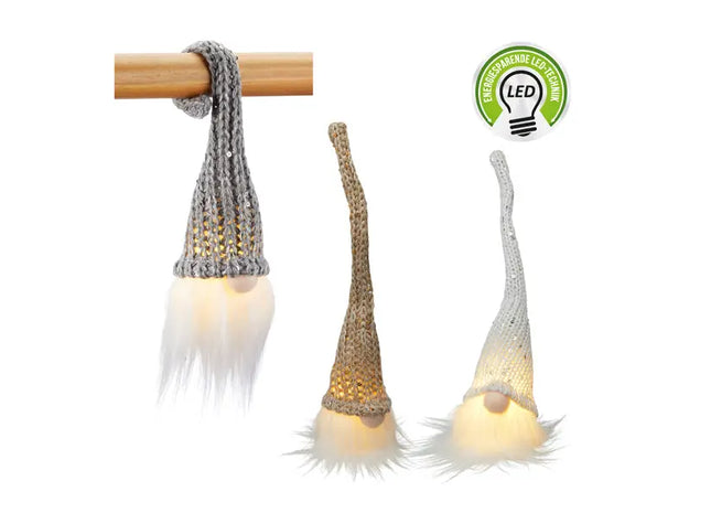 Leuchtende Strickgnome Trio - 3er Set, ca. 20cm Höhe, LED Gartenzwerge TK Gruppe® Grosshandel 