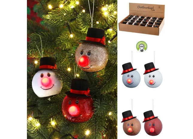Leuchtende Winterfreude - 4er-Pack LED Weihnachtskugeln, Schneemann, ca. 6,5cm Durchmesser TK Gruppe® Grosshandel 