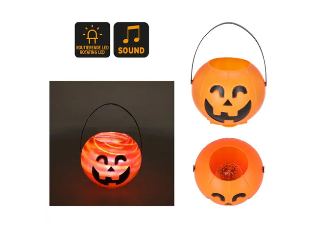 Leuchtender Halloween Süßigkeiteneimer - LED Beleuchteter Sammelbehälter TK Gruppe® Grosshandel 