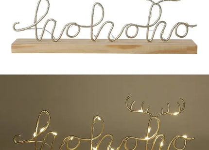 Leuchtender Metall-Schriftzug HoHoHo auf Holzfuß, Mittel, ca. 30cm L - Festliche Weihnachtsdekoration TK Gruppe® Grosshandel 