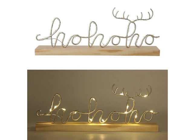 Leuchtender Metall-Schriftzug HoHoHo auf Holzfuß, Mittel, ca. 30cm L - Festliche Weihnachtsdekoration TK Gruppe® Grosshandel 