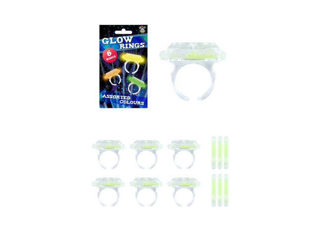 Leuchtender Ring 6Er-Set, Verschiedene Farben, Kindergeburtstag Partyzubehör, Leuchtschmuck Glow Sticks TK Gruppe® Grosshandel 