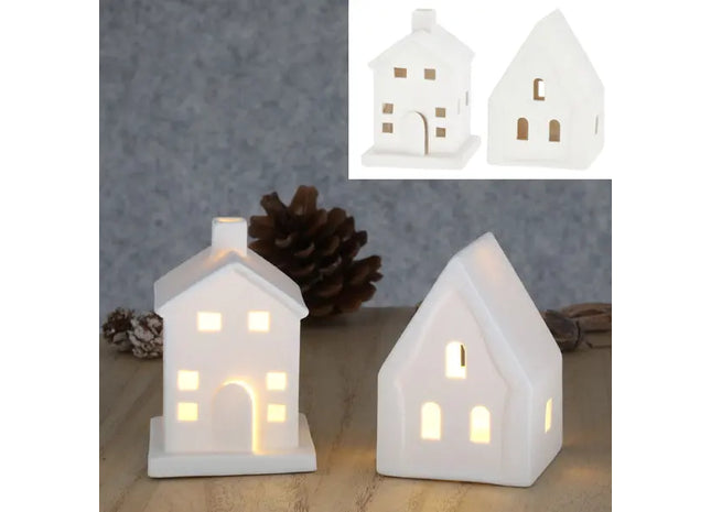 Leuchtendes Cottage in Weiß, 2er-Pack, ca. 9cmH - Schaffen Sie eine gemütliche Atmosphäre mit LED-Häusern TK Gruppe® Grosshandel 