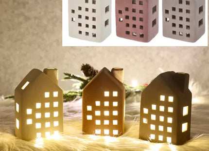 Leuchtendes Sandstein-Haus, 3er-Pack, M, ca. 14cmH - Gestalten Sie Ihr Ambiente mit LED-Häusern TK Gruppe® Grosshandel 
