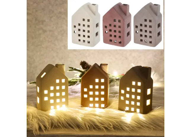 Leuchtendes Sandstein-Haus, 3er-Pack, M, ca. 14cmH - Gestalten Sie Ihr Ambiente mit LED-Häusern TK Gruppe® Grosshandel 