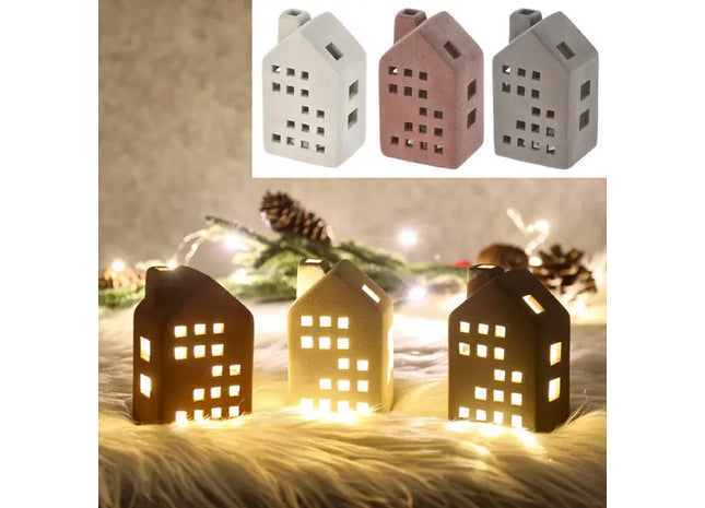 Leuchtendes Sandstein-Haus, 3er-Pack, S, ca. 11cmH - Gestalten Sie Ihre Umgebung mit LED-Häusern! TK Gruppe® Grosshandel 