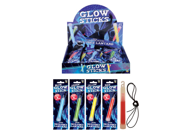 Leuchtstab 15cm mit Lanyard, 4 verschiedene Farben, Party-Leuchtstäbe, Festival-Leuchtstäbe TK Gruppe® Grosshandel 