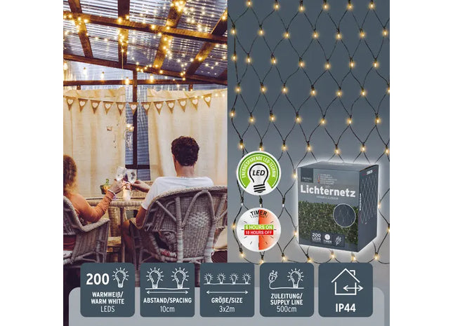 Lichternetz mit 200 LEDs, Energiesparend, 3x2 Meter TK Gruppe® Grosshandel 