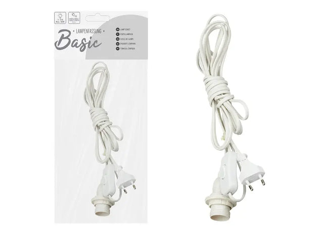 Lichtfassung mit Schalter, Euro-Steckdose, Elfenbein, Ca. 4M - Bequeme Lampenhalterung für Vielseitige Beleuchtung TK Gruppe® Grosshandel 