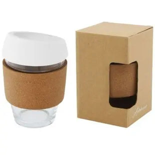 Lidan 360ml Borosilikatglas Becher, Korkgriff & Silikondeckel, Weiß TK Gruppe® Grosshandel 