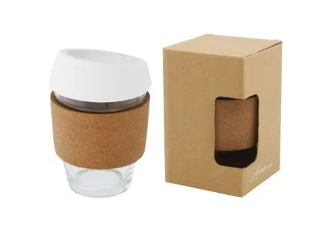Lidan 360ml Borosilikatglas Becher, Korkgriff & Silikondeckel, Weiß TK Gruppe® Grosshandel 