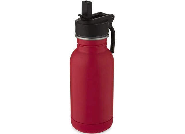 Lina Edelstahl Sportflasche 400ml mit Strohhalm in Rubinrot - Stilvoll und Praktisch TK Gruppe® Grosshandel 