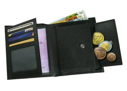 MESSINA Echtleder-Geldbörse - Schwarz Luxuriöse und elegante Brieftasche für Damen und Herren TK Gruppe® Grosshandel 