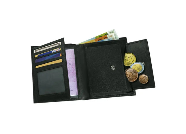 MESSINA Echtleder-Geldbörse - Schwarz Luxuriöse und elegante Brieftasche für Damen und Herren TK Gruppe® Grosshandel 