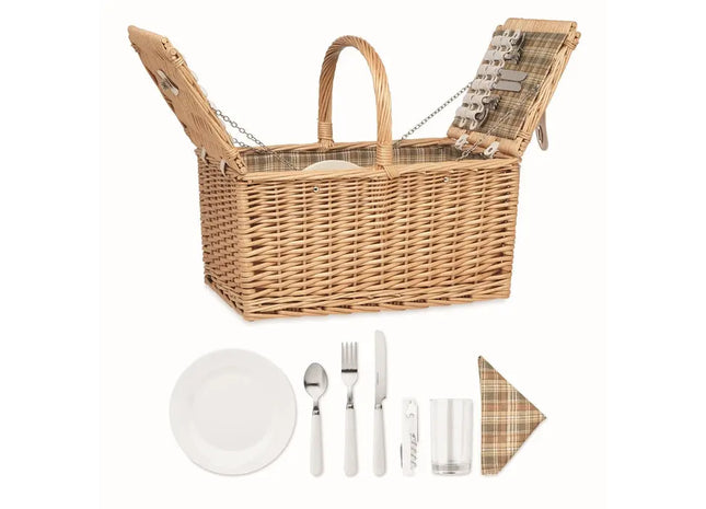 MIMBRE PLUS Holzfarbener Picknickkorb aus Korbweide - Rustikal & Elegant TK Gruppe® Grosshandel 