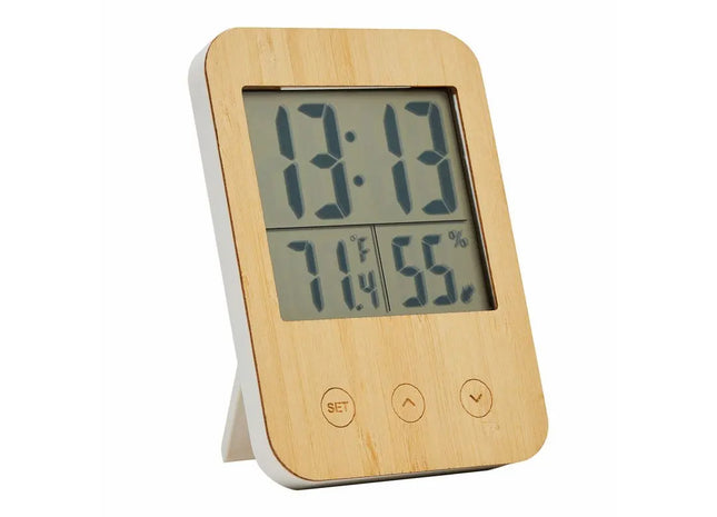 MIX Wetterstation - Braune Holz-Thermometer, Hygrometer und Uhr für Innenräume TK Gruppe® Grosshandel 