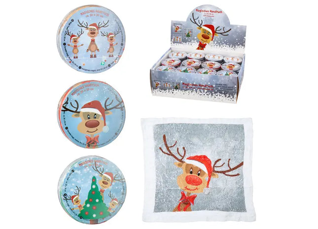 Magisches Handtuch Rentier Ole, 3er-Set - Lustige und festliche Waschlappen TK Gruppe® Grosshandel 