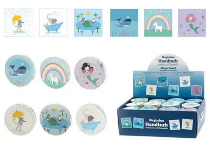 Magisches Handtuch - ca. 30x30 cm, 6 Motive sortiert - Kompakte, erweiterbare Waschlappen TK Gruppe® Grosshandel 
