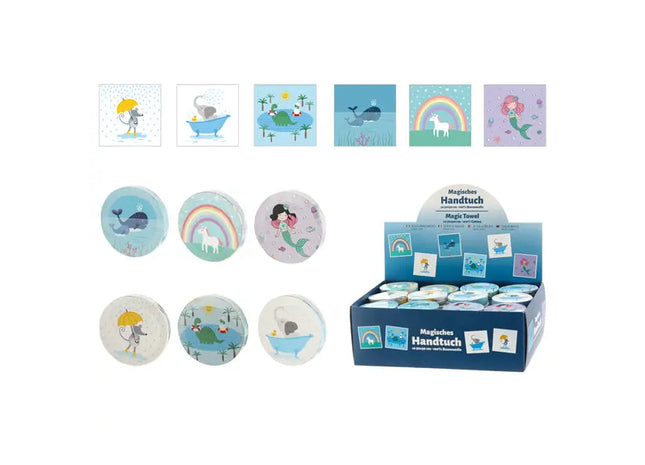 Magisches Handtuch - ca. 30x30 cm, 6 Motive sortiert - Kompakte, erweiterbare Waschlappen TK Gruppe® Grosshandel 