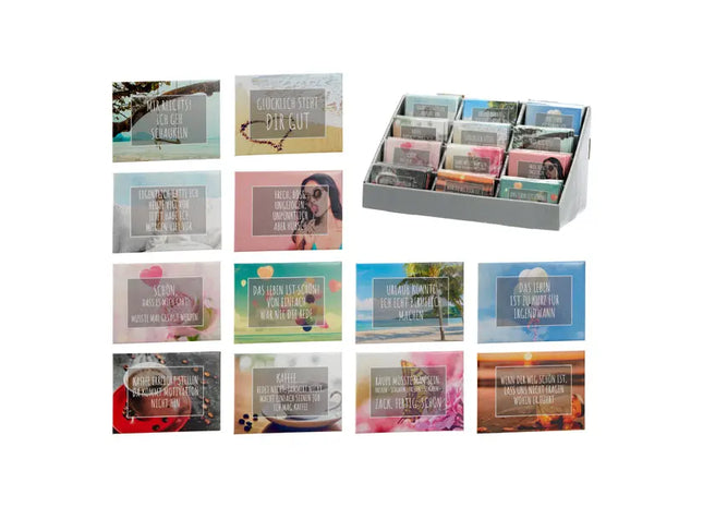 Magnetische Sprüche für Kühlschrank, 12er-Set, 9x6,5 cm, Dekorative Magneten TK Gruppe® Grosshandel 