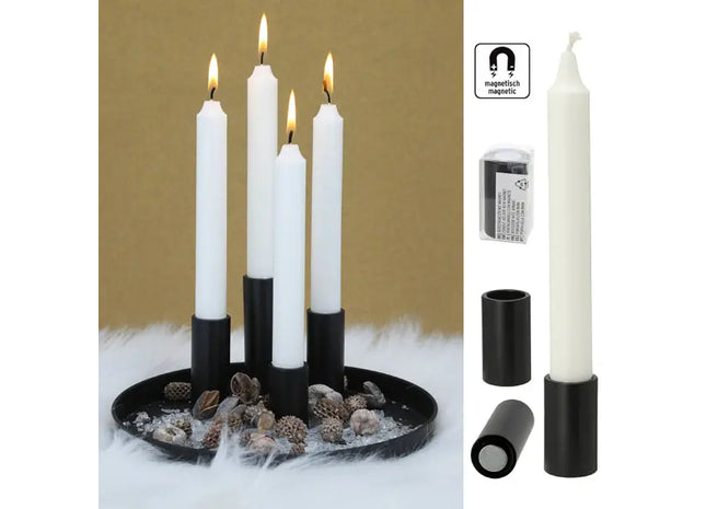 Magnetischer Kerzenständer für Stabkerzen, Schwarz, Klein, 2,8x5 cm TK Gruppe® Grosshandel 