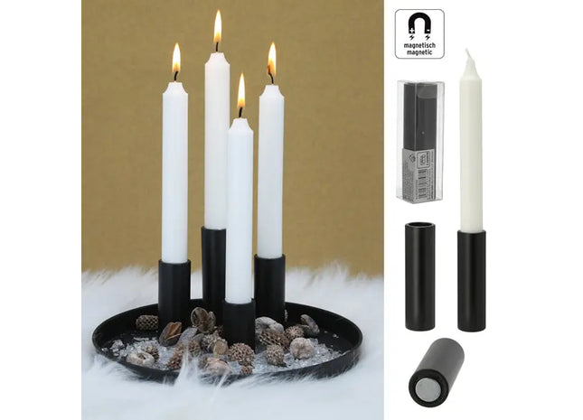 Magnetischer Stabkerzenhalter Schwarz Groß 2,8 x 10 cm - Elegantes Kerzenzubehör TK Gruppe® Grosshandel 