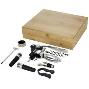 Malbick Deluxe Weinset, 9-teilig - Naturholz & Silber, Luxus Weinaccessoires TK Gruppe® Grosshandel 