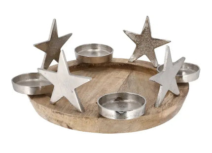 Mango-Holz Adventskranz mit Stern und Stumpenkerze, Ø 34 cm TK Gruppe® Grosshandel 