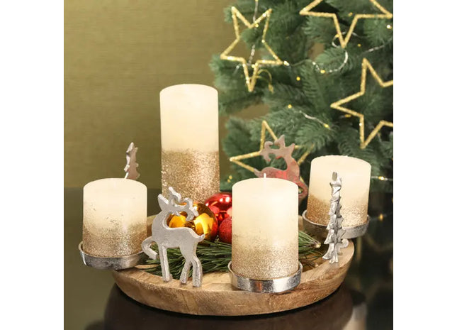 Mangoholz Adventsleuchter Rentierbaum - Durchmesser ca. 34cm TK Gruppe® Grosshandel 