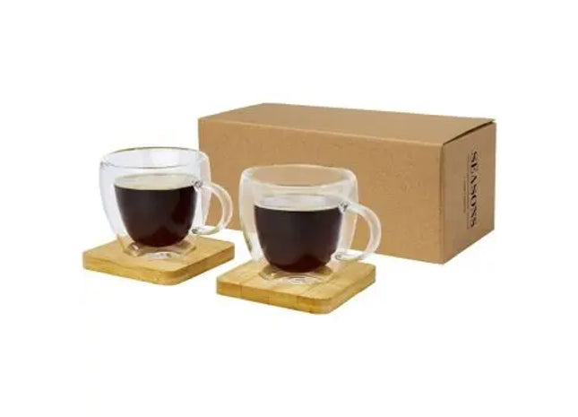 Manti 2-teiliges Glasbecher-Set mit Bambusuntersetzern TK Gruppe® Grosshandel 