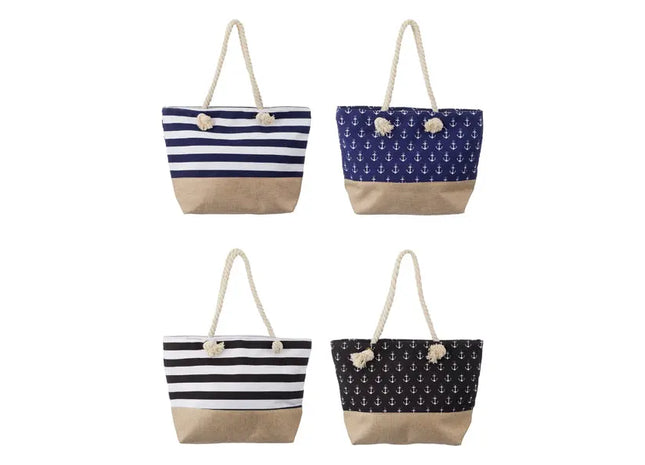 Maritime Beach Bag, 4er-Pack, 50x36cm - Stilvolle Strandtaschen für Sommerabenteuer TK Gruppe® Grosshandel 