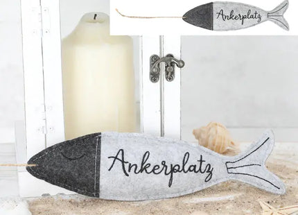 Maritime Filzdeko Fische | Ankerplatz Design | Set aus 2 | Ca. 24cm x 7cm | Küsten-Dekoration TK Gruppe® Grosshandel 