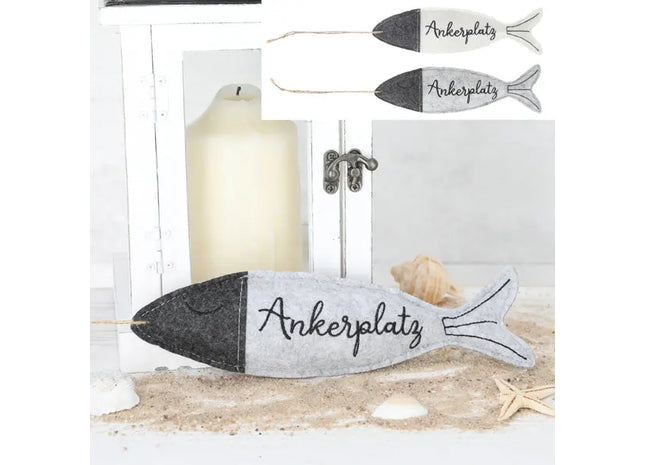 Maritime Filzdeko Fische | Ankerplatz Design | Set aus 2 | Ca. 24cm x 7cm | Küsten-Dekoration TK Gruppe® Grosshandel 