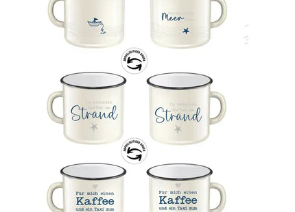 Maritime Metallbecher mit Henkel, 3er-Set Verschiedene Designs – Nautisches Tassenset TK Gruppe® Grosshandel 