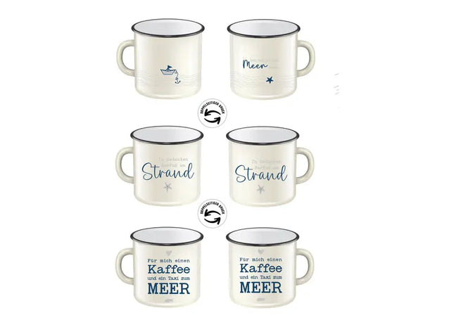 Maritime Metallbecher mit Henkel, 3er-Set Verschiedene Designs – Nautisches Tassenset TK Gruppe® Grosshandel 