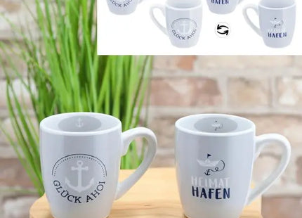 Maritimer Becher-Set, 2 Stück, 350ml, bauchig, 9,5cm Höhe – Küstendesign TK Gruppe® Grosshandel 