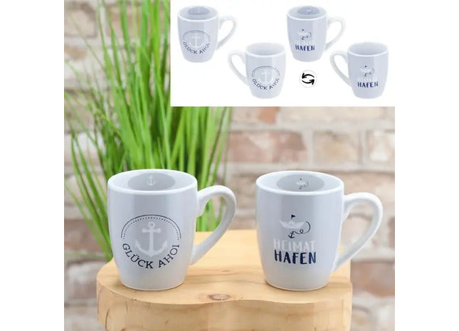 Maritimer Becher-Set, 2 Stück, 350ml, bauchig, 9,5cm Höhe – Küstendesign TK Gruppe® Grosshandel 