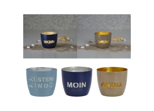 Maritimes Windlichter-Set, 3 Stück, ca. 10x9 cm - Küsteninspirierte Dekorationsleuchten TK Gruppe® Grosshandel 