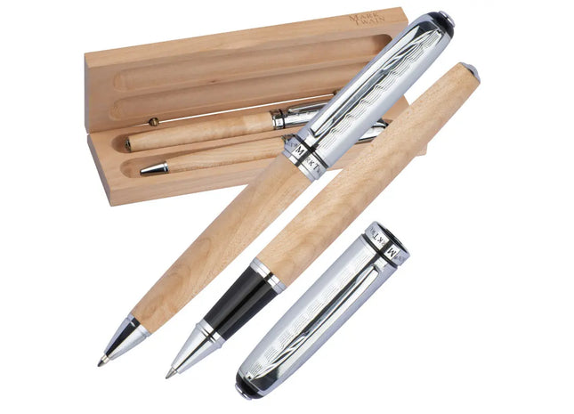 Mark Twain Schreibset - hochwertiges Holz, beige - elegantes und nachhaltiges Geschenkset TK Gruppe® Grosshandel 