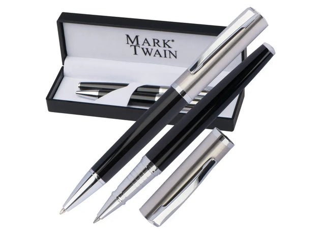 Mark Twain Schreibset: Kugelschreiber & Rollerball - Tiefschwarz TK Gruppe® Grosshandel 