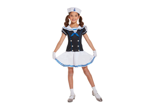 Matrosin-Kostüm für Kinder: Mittlere Größe 7-9 Jahre, Nautisches Mädchen-Outfit TK Gruppe® Grosshandel 