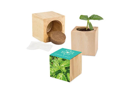 Maxi Pflanz-Set aus Holz mit Basilikum - Standardpapier bedruckt TK Gruppe® Grosshandel 