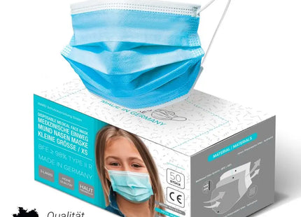Medizinische Kinder-Masken, 50 Stück, Blau, Einweg, OP-Standard TK Gruppe® Grosshandel 