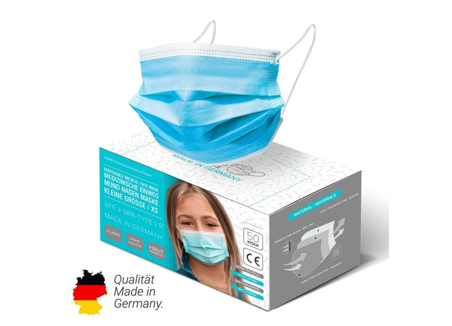 Medizinische Kinder-Masken, 50 Stück, Blau, Einweg, OP-Standard TK Gruppe® Grosshandel 