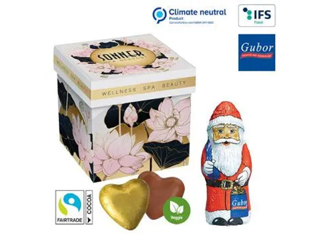 Meeting Star mit Schokoherzen & Gubor Weihnachtsmann - Hochwertiger Druck auf edler Verpackung TK Gruppe® Grosshandel 