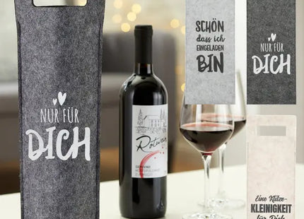 Melierte Filz-Flaschentaschen mit Weinsprüchen, 3er-Set - Originelles Geschenk TK Gruppe® Grosshandel 