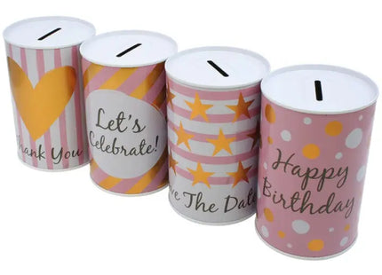 Metal Money Bank 12.5x8cm Birthday Theme Assorted Designs TK Gruppe® Grosshandel 